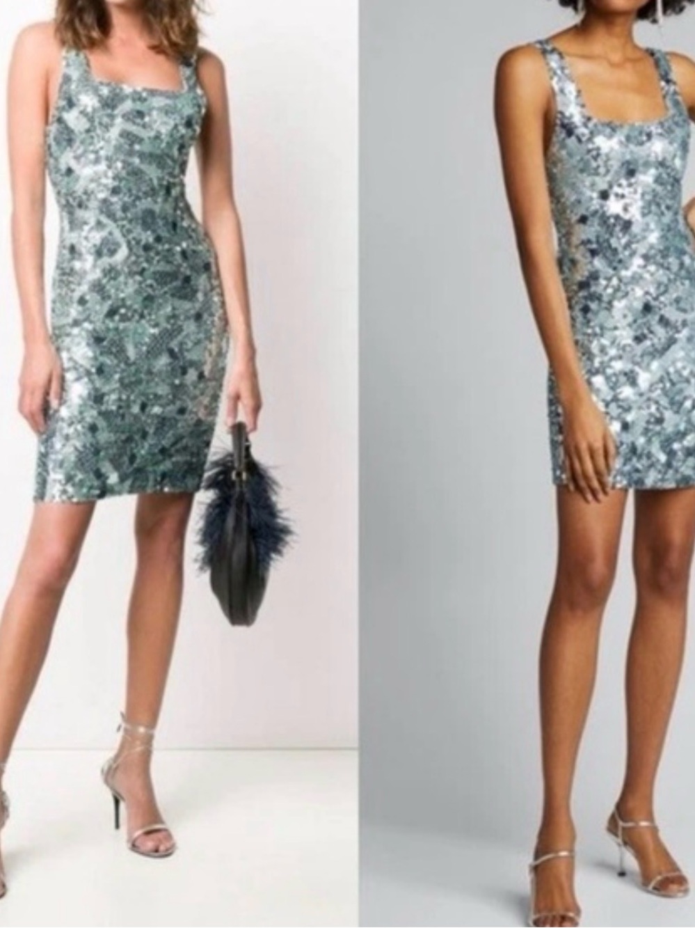 Alice + Olivia Addie Ice Light Blue Sequin Beaded Cocktail Dress